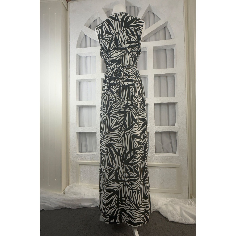 Mario Serrani Italy Green White Palm Geometric Maxi Dress Sleeveless L - Picture 5 of 10